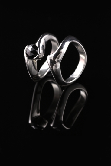 Silver with black diamond rings